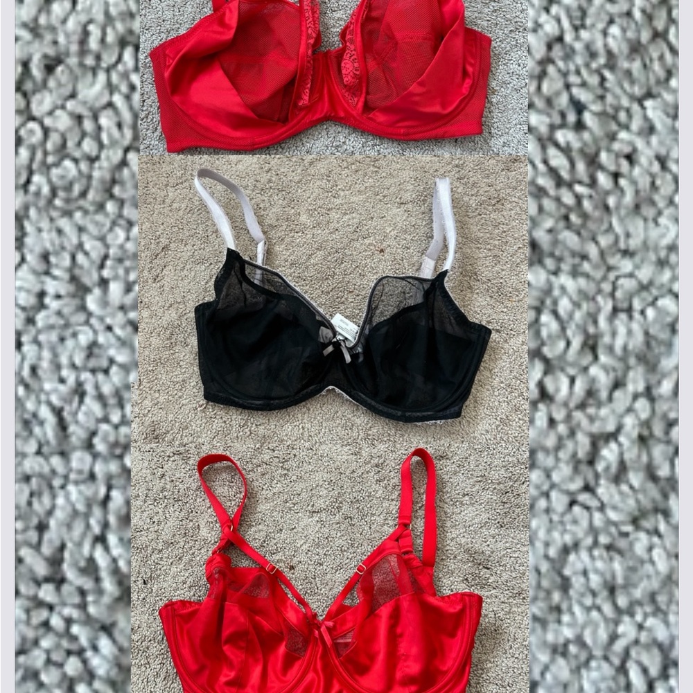 3 Pack Bras Red and Black Women's Intimates Set Lingerie Playful Promises